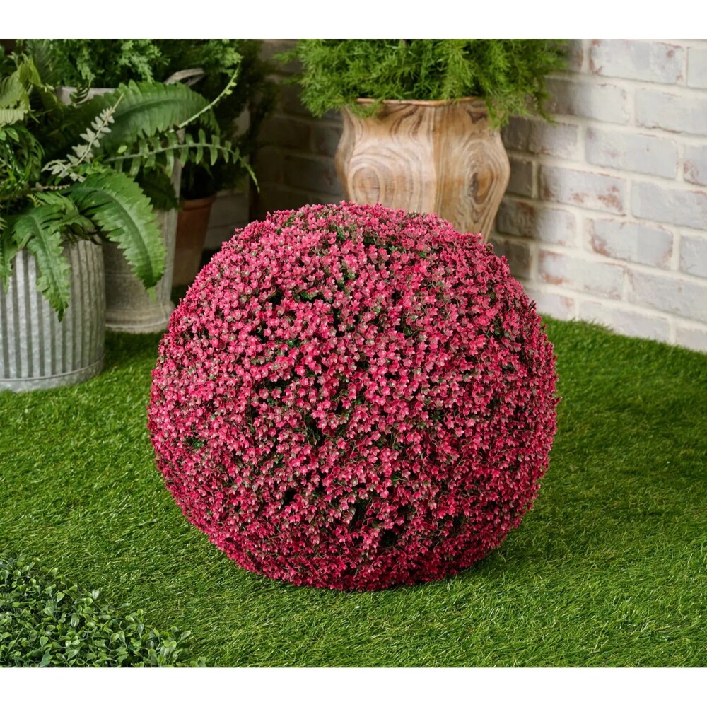 Wicker Park Oversized 18" Indoor/Outdoor Faux Floral Sphere Raspberry New